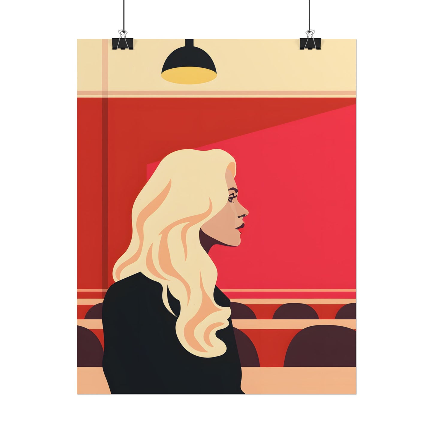 Minimalist Blonde Woman in Black Dress: Modern Art Poster - Poster