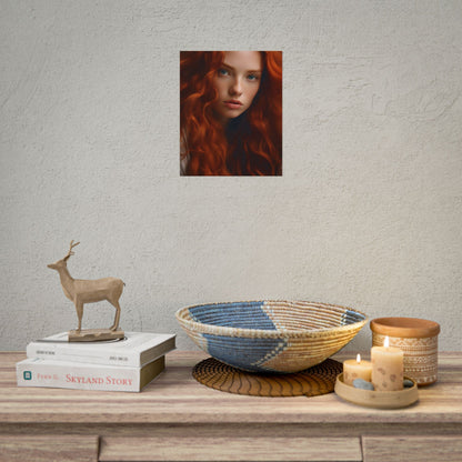 Feminine Portrait: Redheaded Woman in Light Blue - Poster