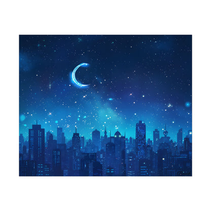 Peaceful Night Sky with Crescent Moon: Starry Digital Art - Poster