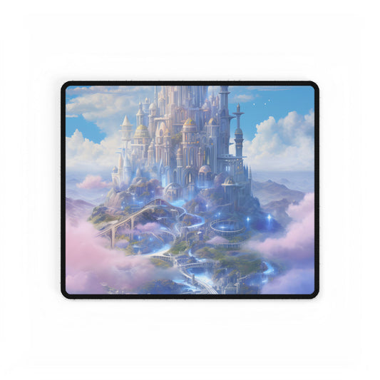 Floating City in Celestial Realm: Serene Fantasy Artwork - Desk Mat