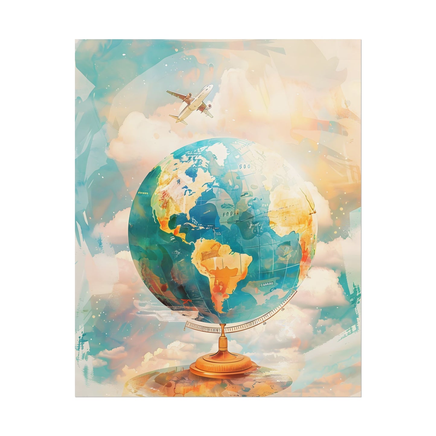 Vintage Globe with 80 Iconic Landmarks: Educational Artwork - Poster