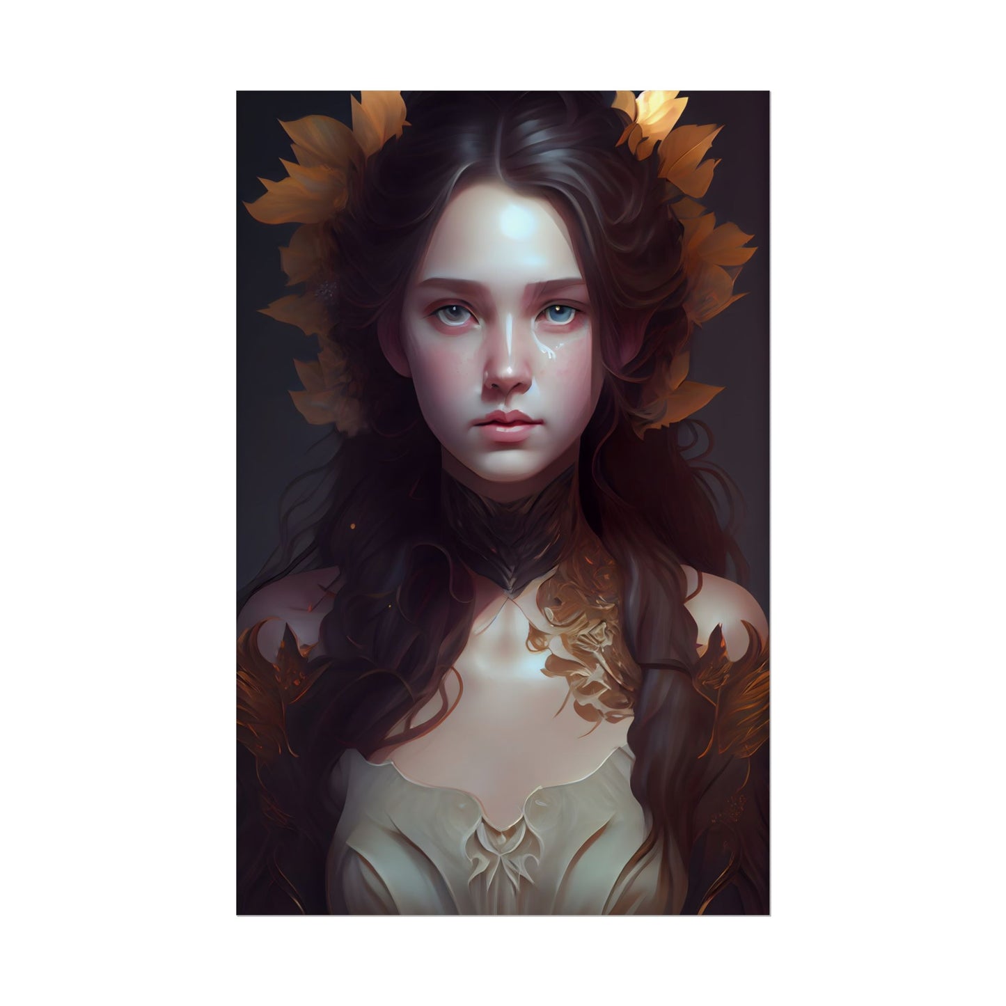 Brown Hair Female Portrait: Artistic Style Digital Art - Poster