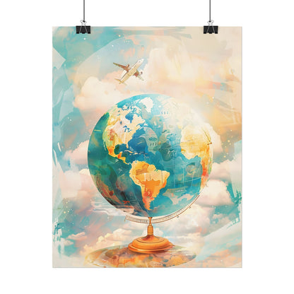 Vintage Globe with 80 Iconic Landmarks: Educational Artwork - Poster