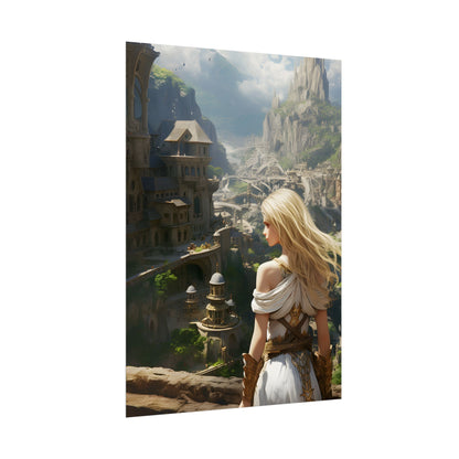 Dramatic Anime Blonde: Flying Female Digital Art - Poster
