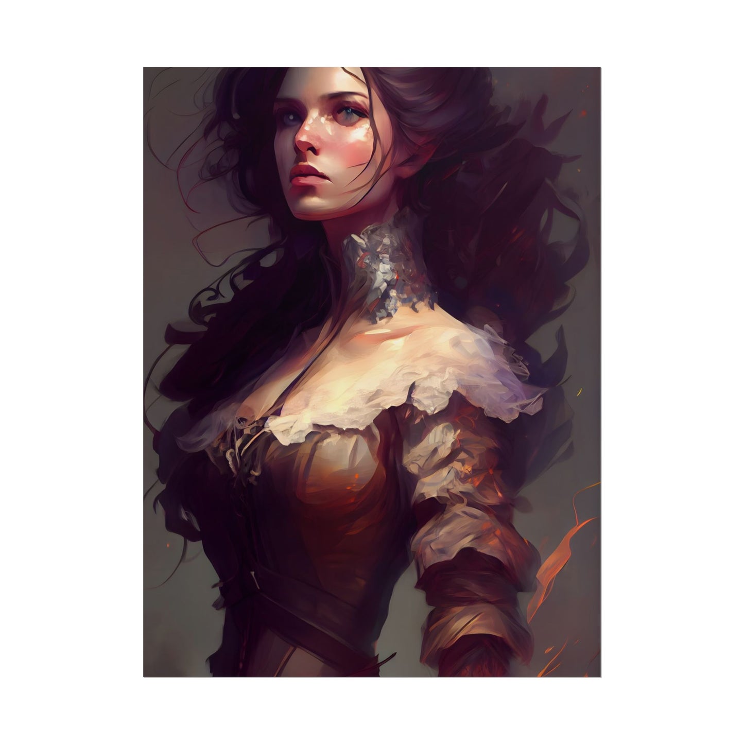 Lovely Brown Hair Portrait: Stunning Female Art - Poster