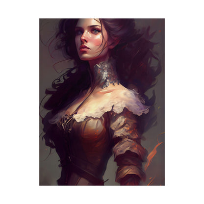 Lovely Brown Hair Portrait: Stunning Female Art - Poster