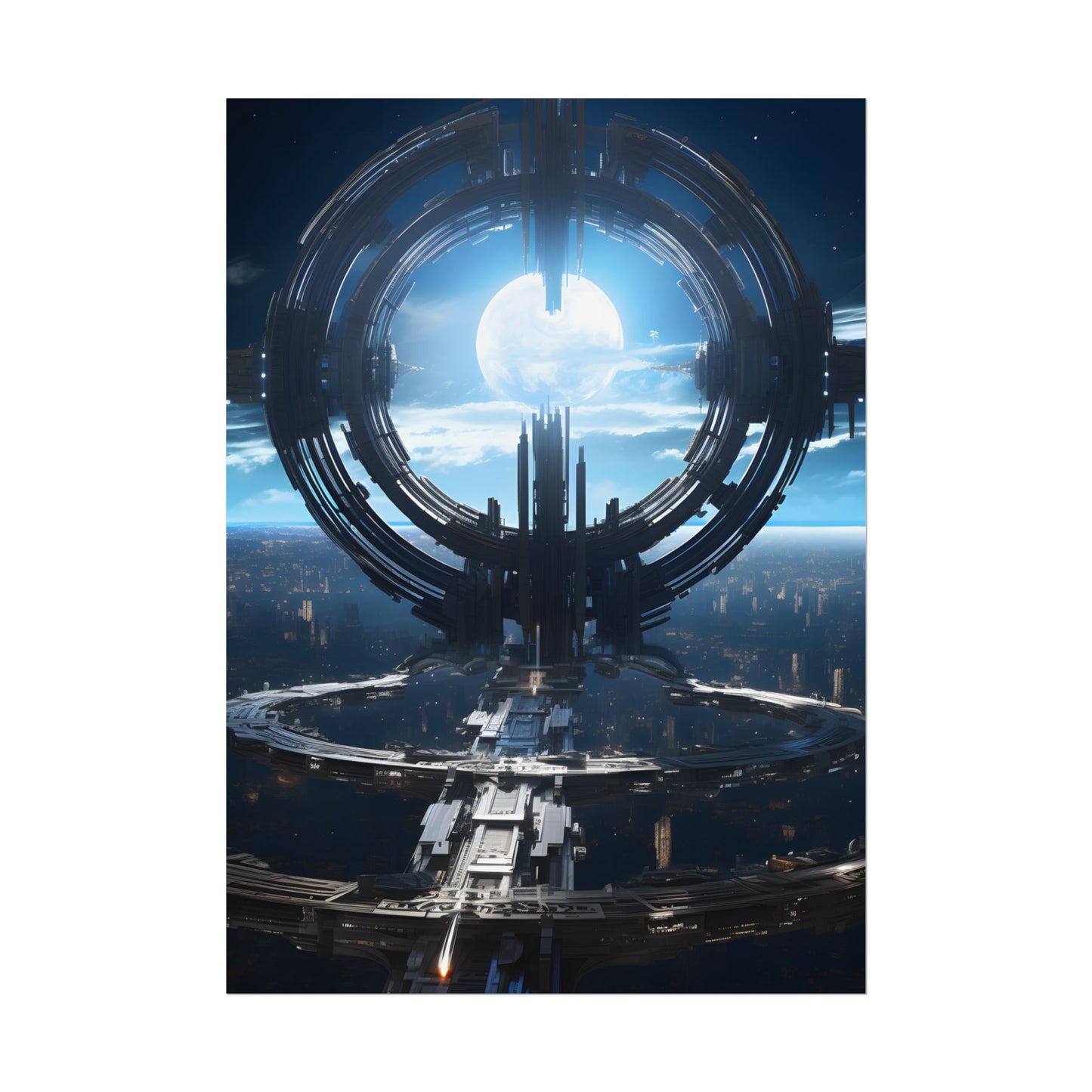 Futuristic Space Station: Orbiting Multimoon Planet Artwork - Poster