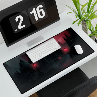 Dark Gothic Cityscape: Misty Twilight Artwork - Desk Mat