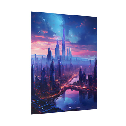 Cyberpunk Dystopia: Futuristic Cityscape Digital Art - Poster