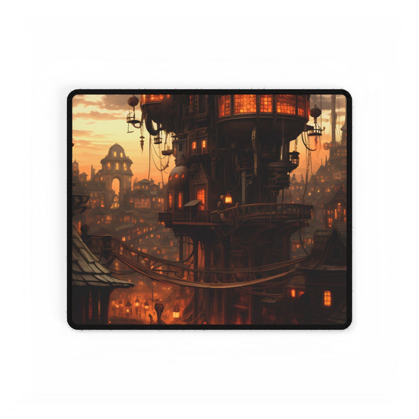 Steampunk City Delights: Vintage Parisian Landscape Art - Desk Mat