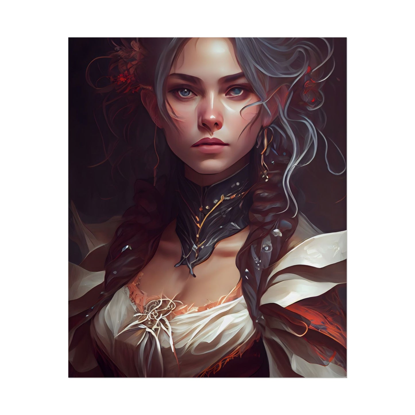 Glamorous Mid-20s Female Portrait: Black Hair Artwork - Poster