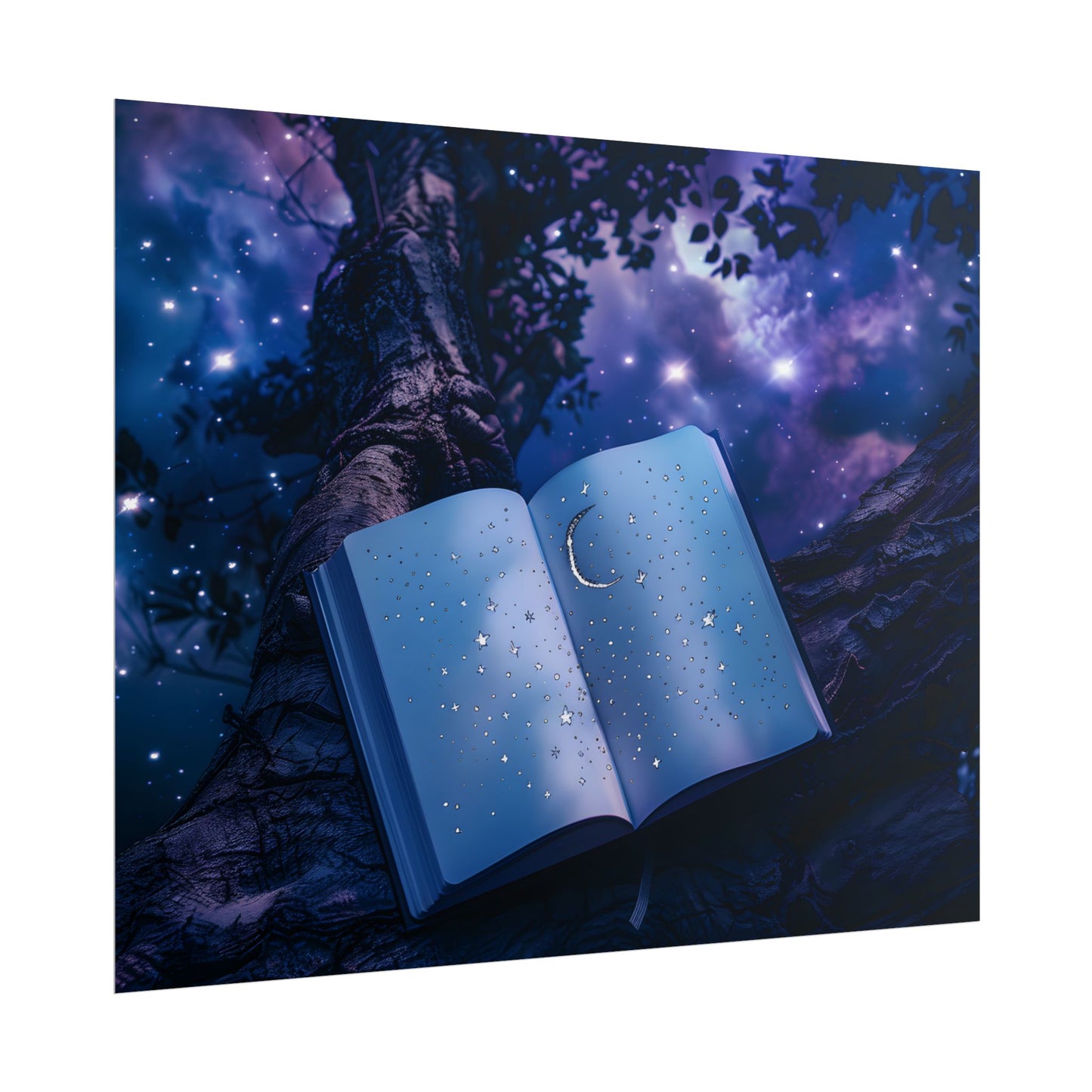Mystical Night Sky: Celestial Dreams with Crescent Moon and Stars - Poster