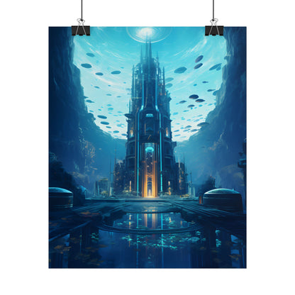 Dive into the Future: Submerged Metropol Underwater Cityscape - Poster