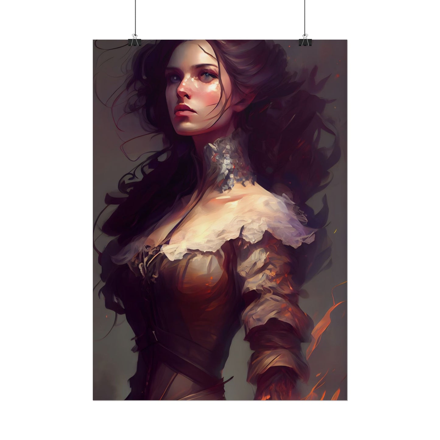 Lovely Brown Hair Portrait: Stunning Female Art - Poster