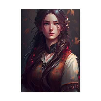 Vibrant Portrait: Brown Hair, Green Eyes Artwork - Poster