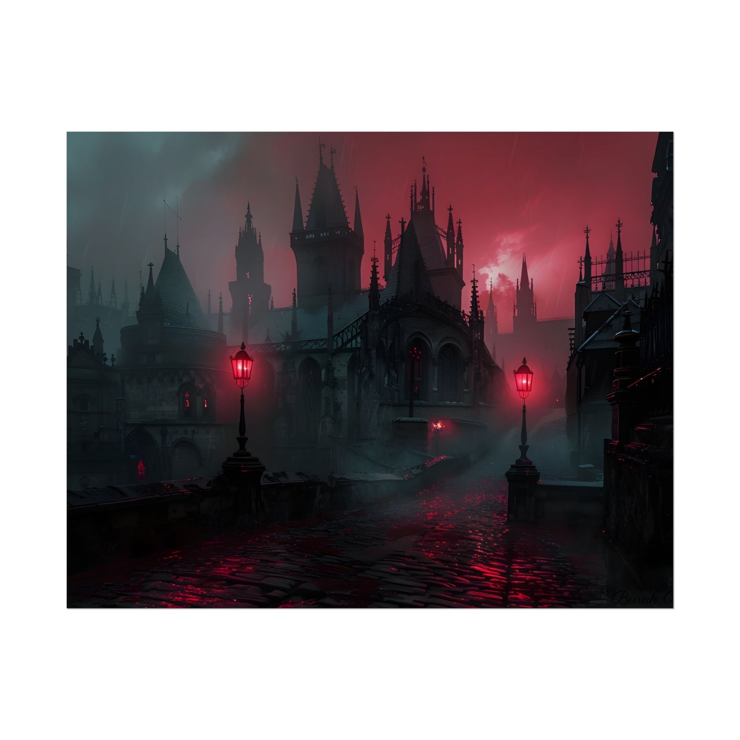 Dark Gothic Cityscape: Misty Twilight Artwork - Poster