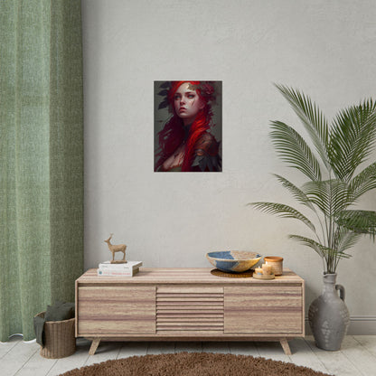 Intimate Red Hair Portrait: Artistic Female Figure in Black Dress - Poster