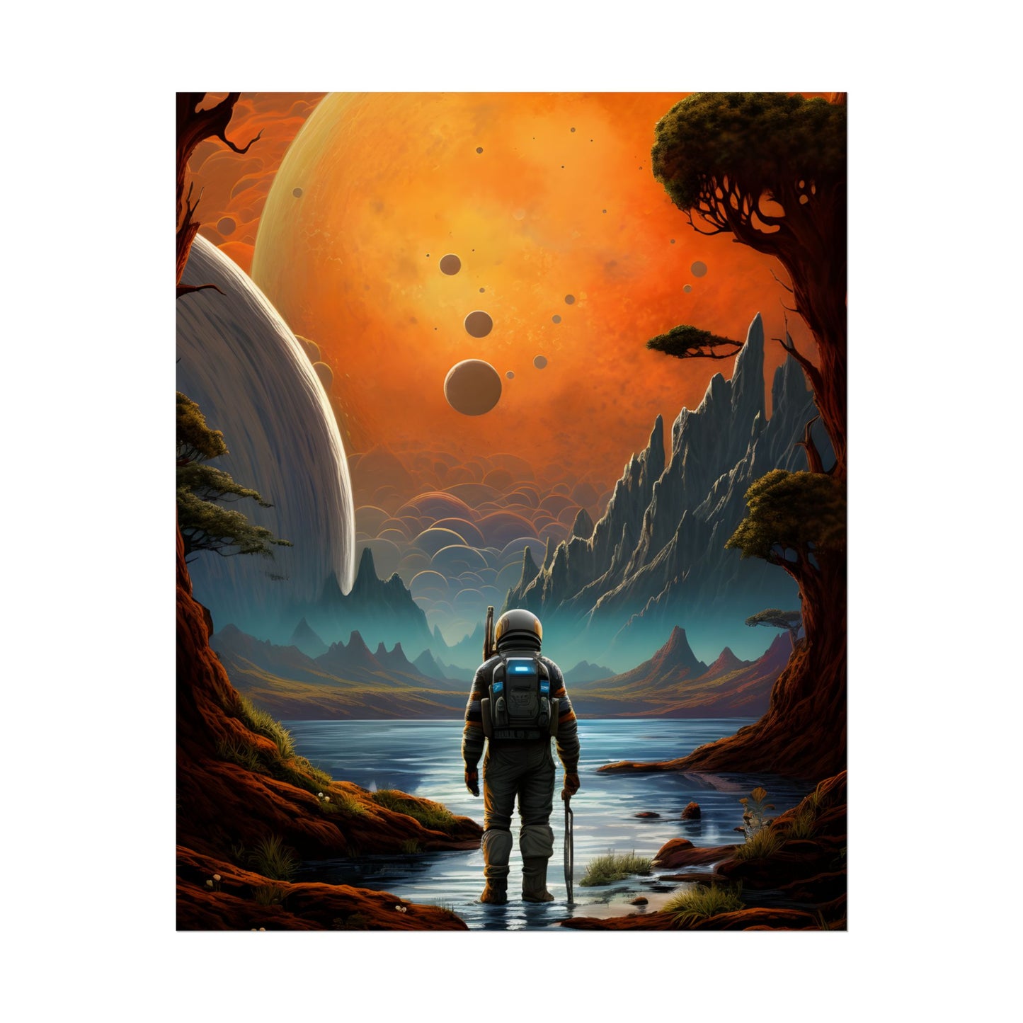 Futuristic Wilderness Explorer: Jetpack Adventure Art - Poster