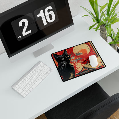 Whimsical Cat: Unconventional Smoking Scene - Desk Mat