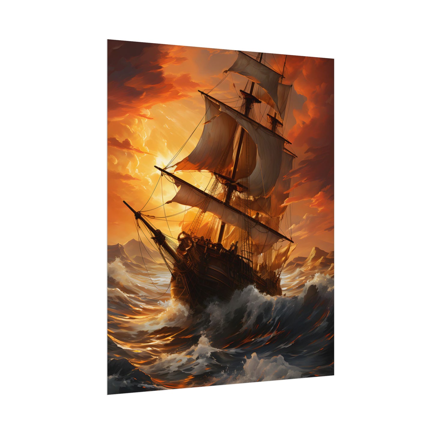 Breathtaking Ship in Realistic Oil Painting: Seafaring Artwork - Poster