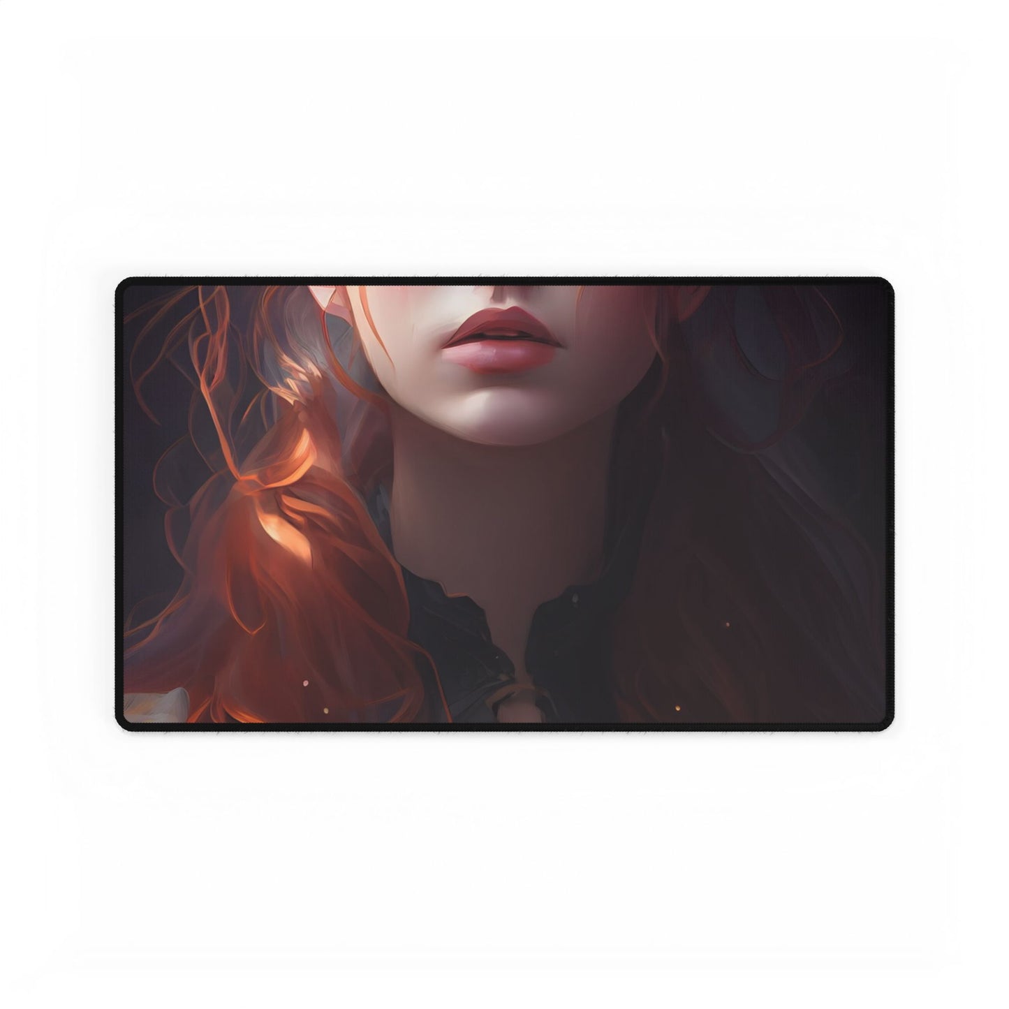 Elegant Redhead Portrait: Female Artwork in Dress - Desk Mat