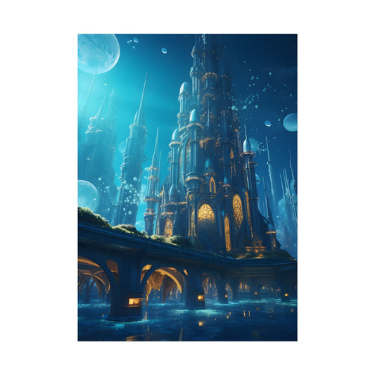 Futuristic Underwater City: Close-Up Digital Artwork - Poster
