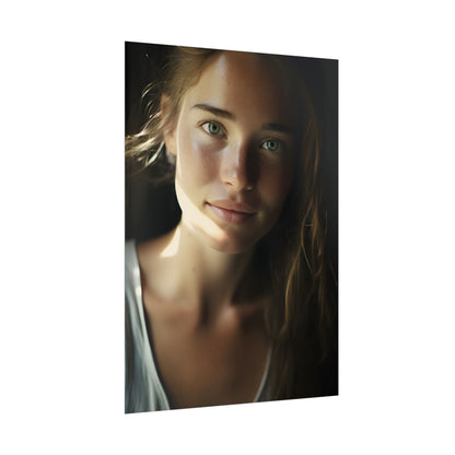Grinning Woman: Close-Up Portrait with Joyful Expression - Poster