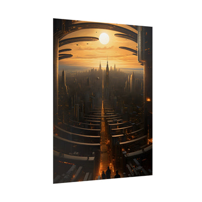 Dystopian Utopia: Futuristic Cityscape with Dark Facade - Poster