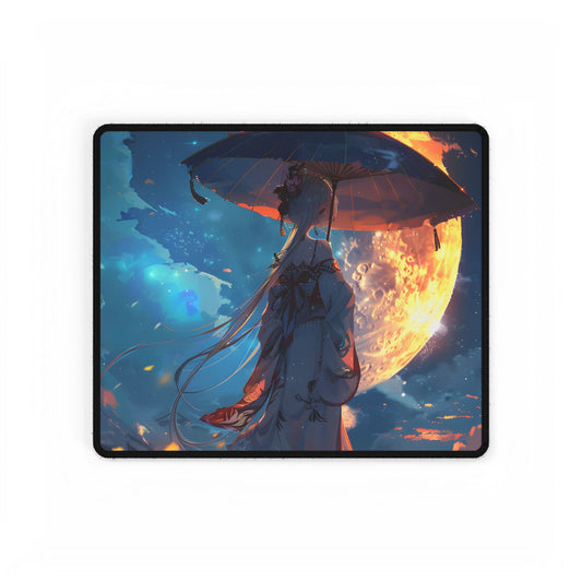 Winter Anime Girl: Holding Umbrella in Snowy Scene - Desk Mat