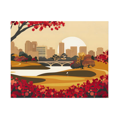 Retro Golf Illustration: Classic Course Scene - Poster