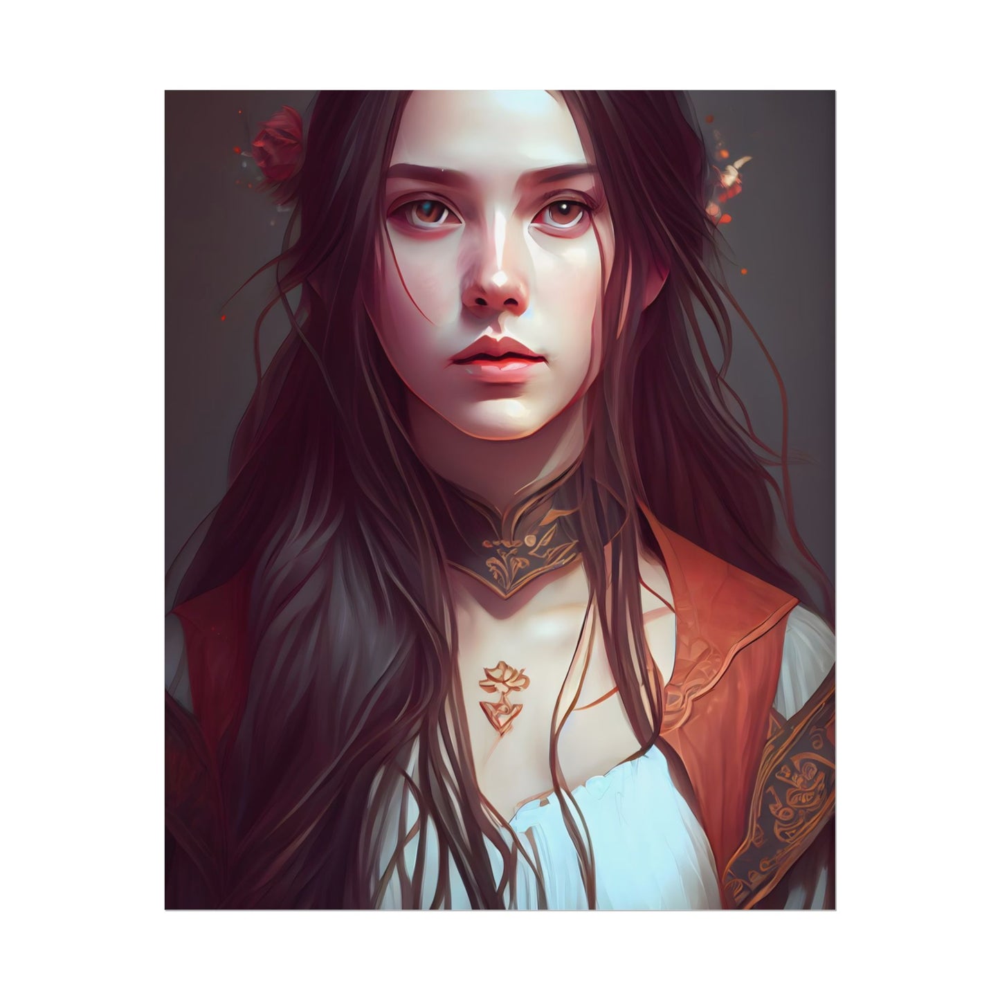 Sophisticated Female Portrait: Brown Hair Artwork in Focus - Poster