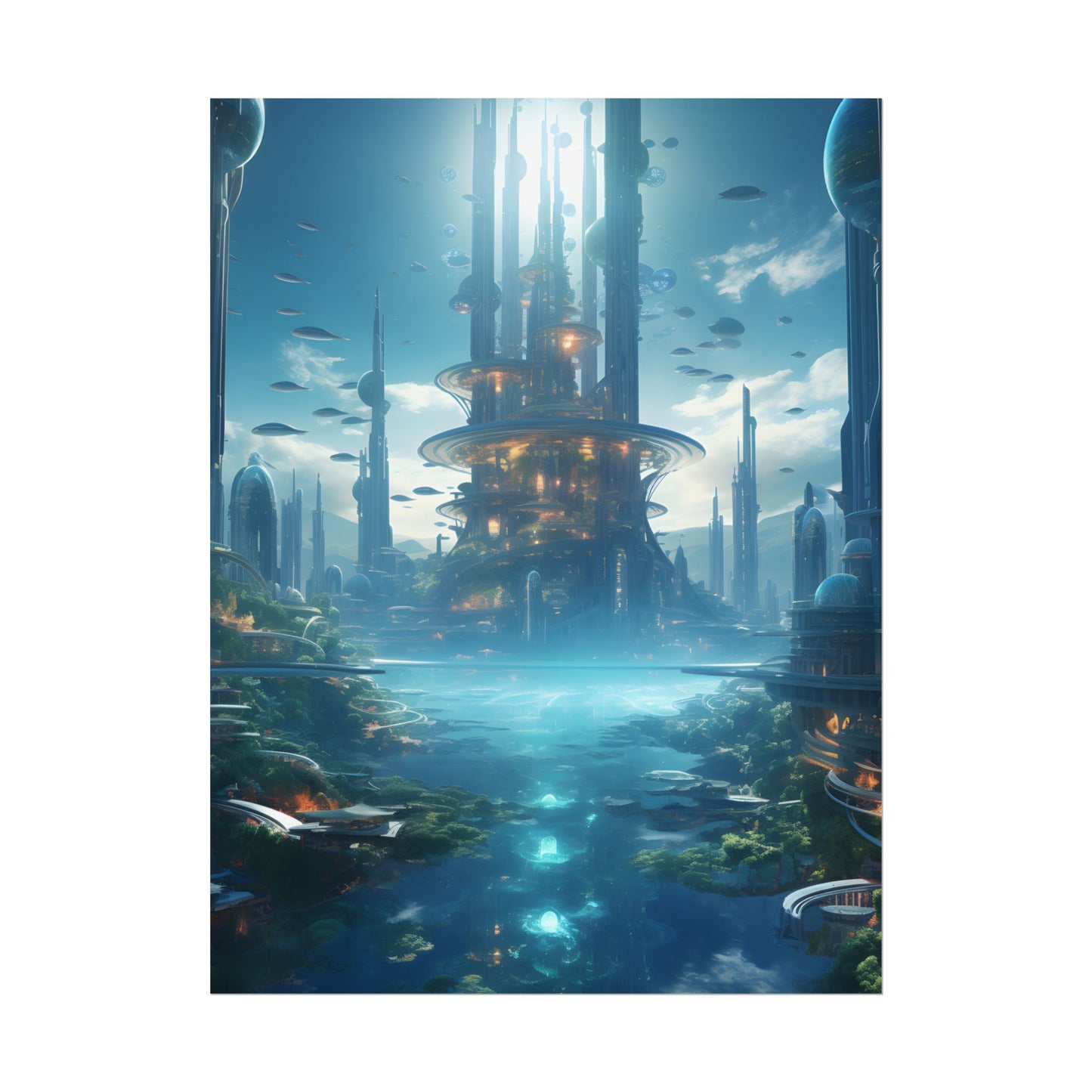 Underwater Futuristic City: Submerged Metropol Digital Artwork - Poster