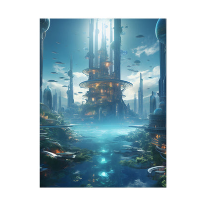 Underwater Futuristic City: Submerged Metropol Digital Artwork - Poster