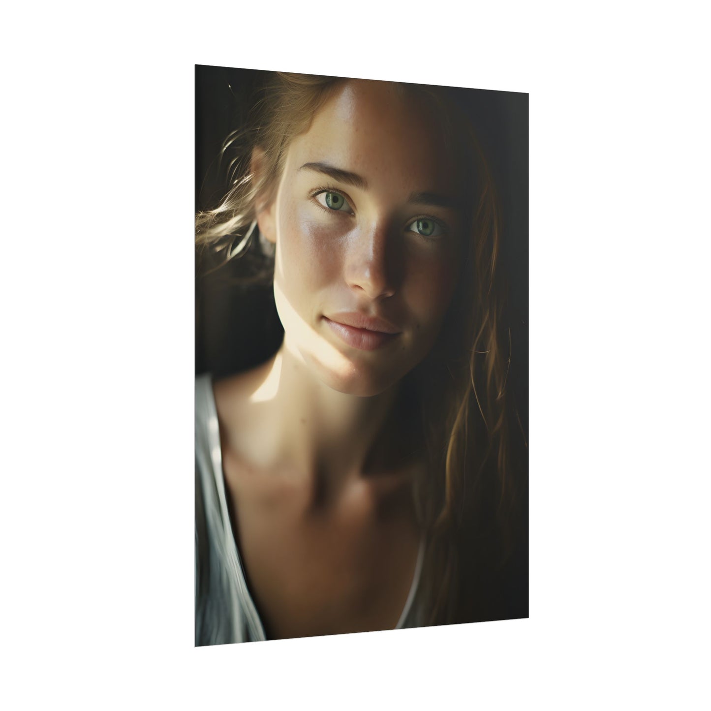Grinning Woman: Close-Up Portrait with Joyful Expression - Poster