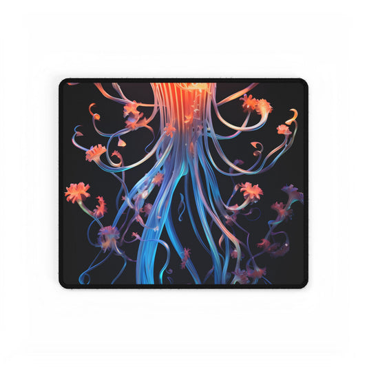 Bioluminescent Oceanic Ballet: Elegantly Poised Dancer in Underwater Performance - Desk Mat