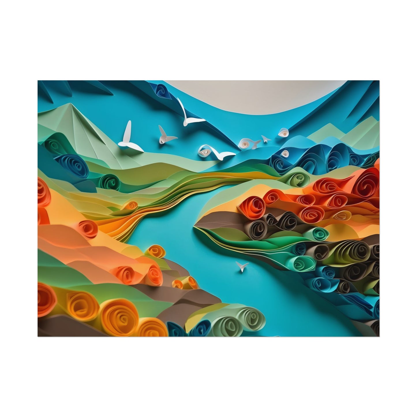 Magical Beach Paradise: Peaceful Paper Quilling Art - Poster