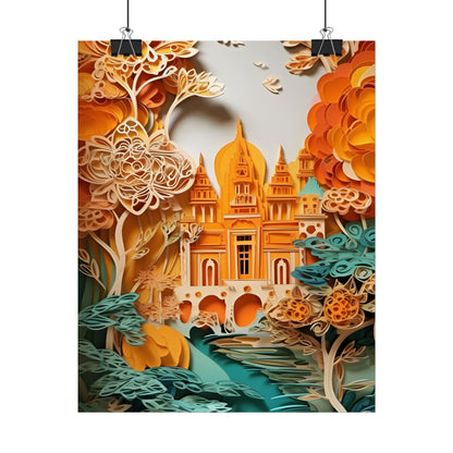 Colorful Indian Paper Quilling Art: Beautiful Landscape - Poster