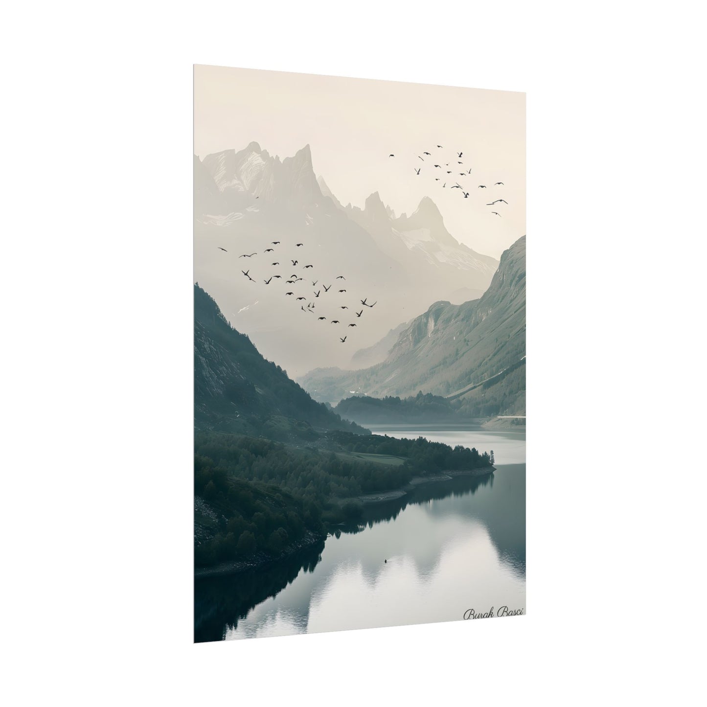 Serene Mountain Lake: A Peaceful Nature Artwork - Poster