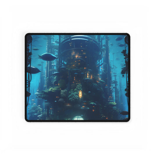 Futuristic Underwater City: Blue Horizon Digital Art - Desk Mat