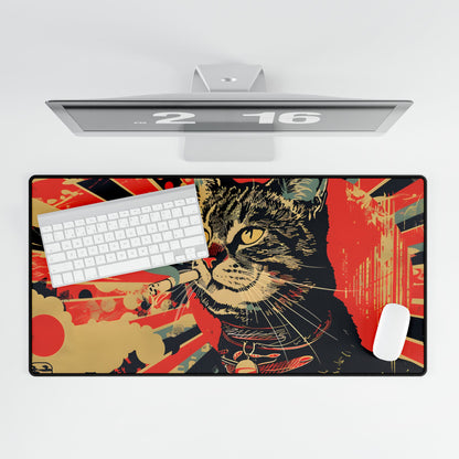 Whimsical Urban Wildlife: Cat Art in a Bolstered Setting - Desk Mat