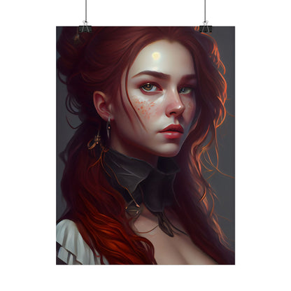Formal Redhead Portrait: Nature-Themed Artwork in Green and Blue - Poster