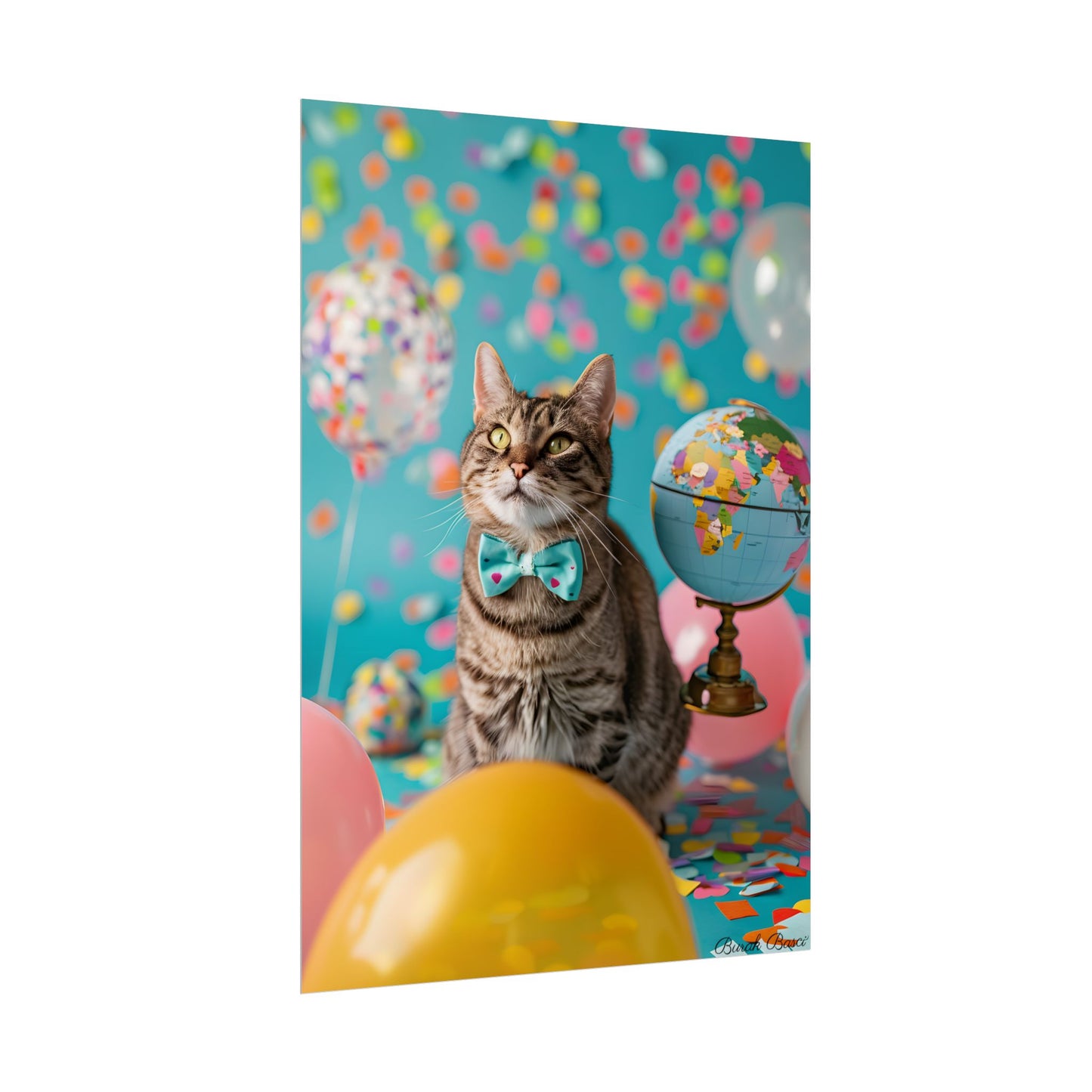 Whimsical Cat with Bow Tie: Mysterious Feline Artwork - Poster