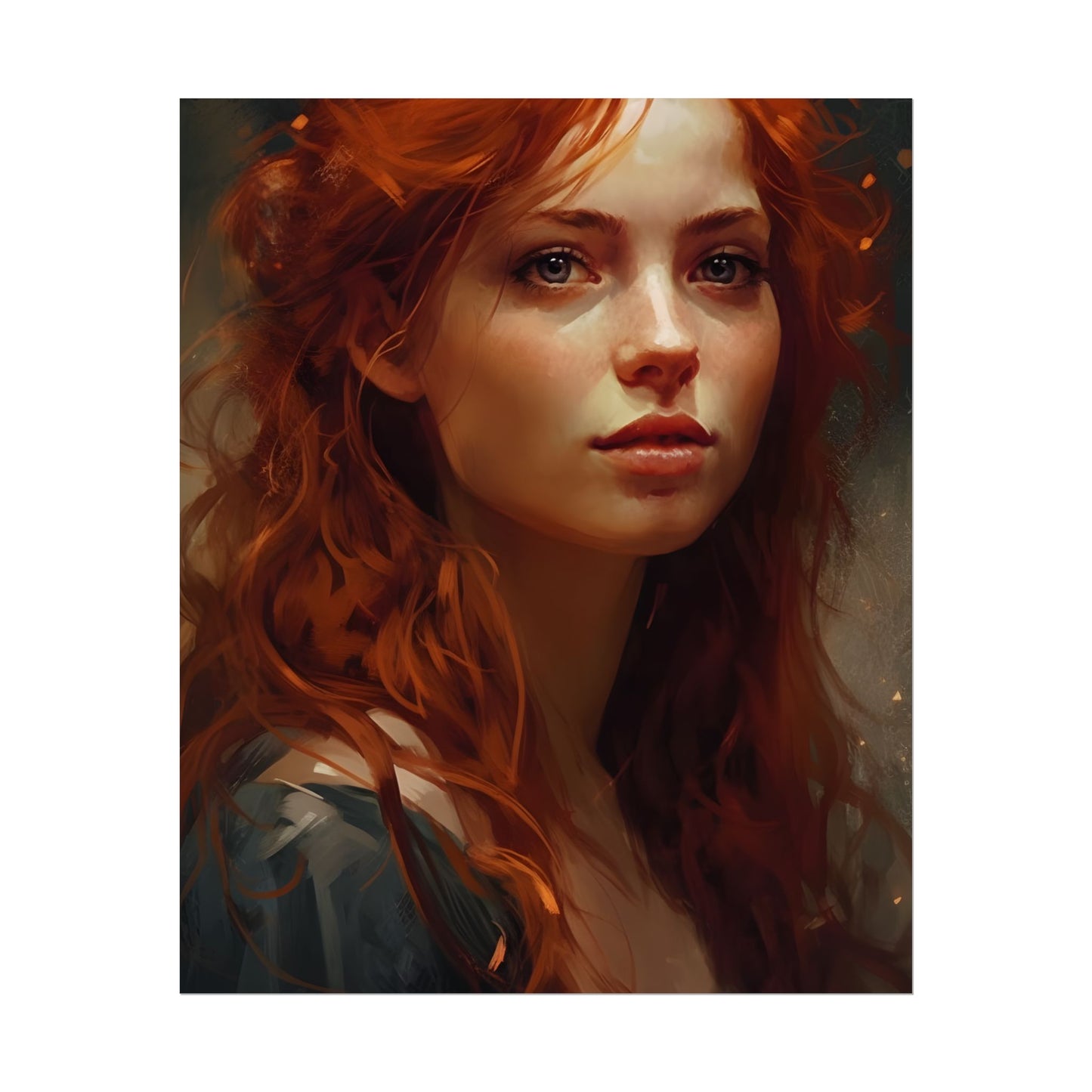 Stunning Redhead Female Portrait: Neutral Expression Art - Poster