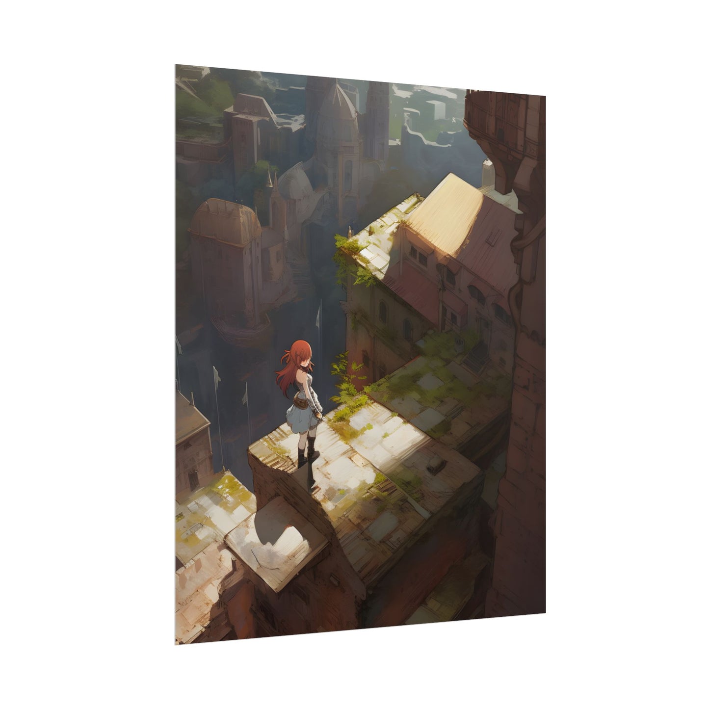 Dramatic Anime Red-Haired Heroine: Digital Artwork of Courage and Action - Poster