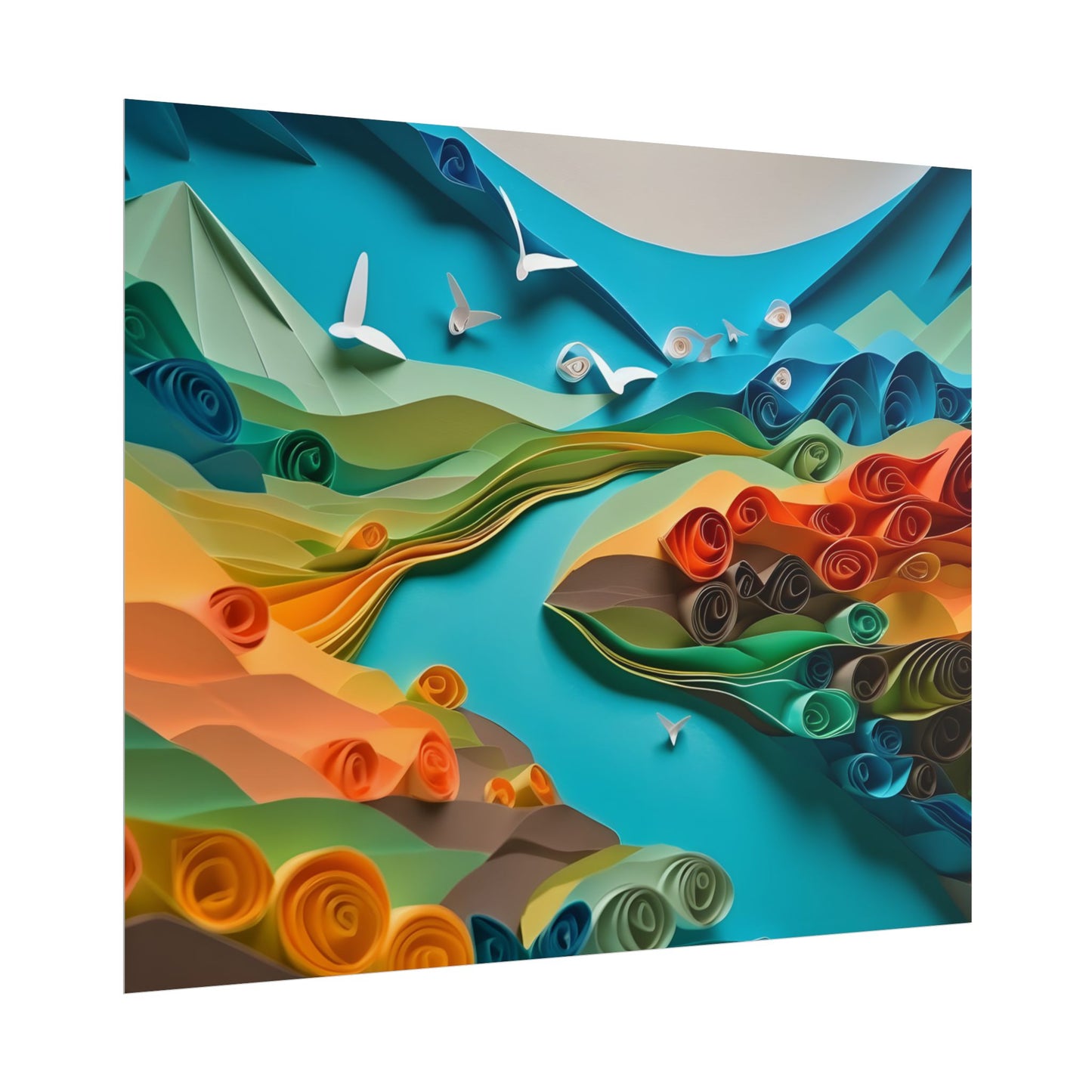 Magical Beach Paradise: Peaceful Paper Quilling Art - Poster