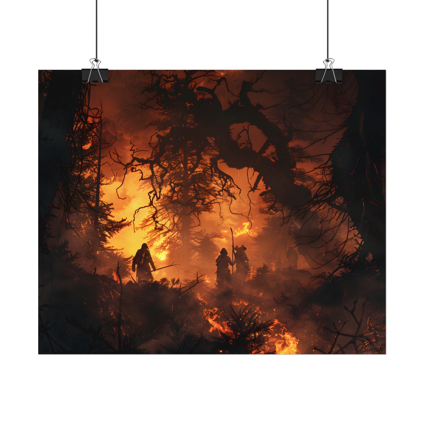 Misty Sunset Forest: Group Gathering - Poster