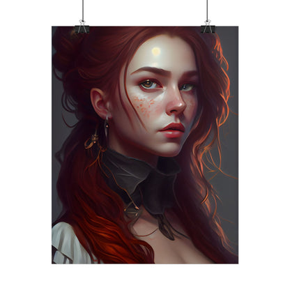 Formal Redhead Portrait: Nature-Themed Artwork in Green and Blue - Poster