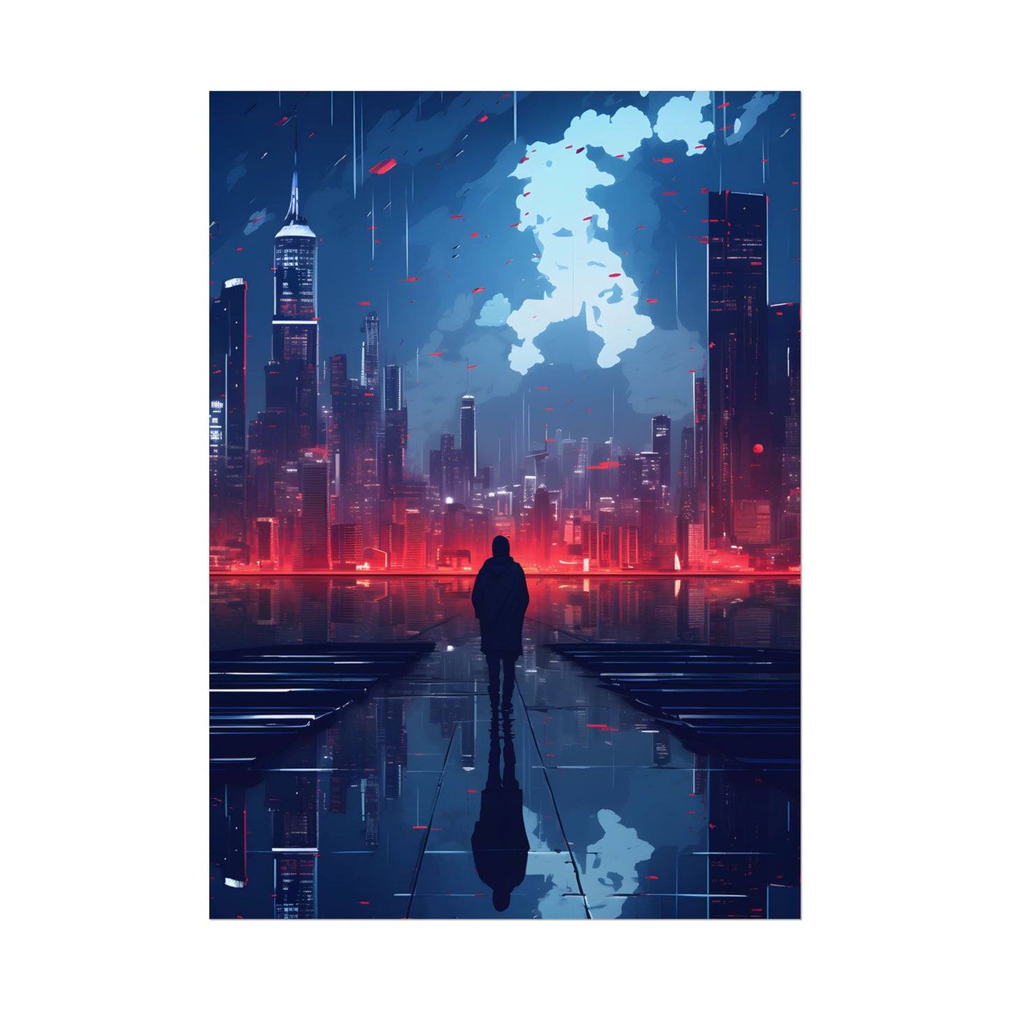 Cyberpunk Night Cityscape: A Melancholic Moment - Poster