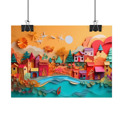 Epic Sunset Beach: Magical Paper Quilling Artwork - Poster