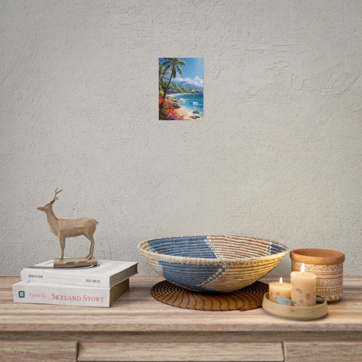 Tropical Paradise: Serene Island Oasis in Tranquil Blue Skies - Poster